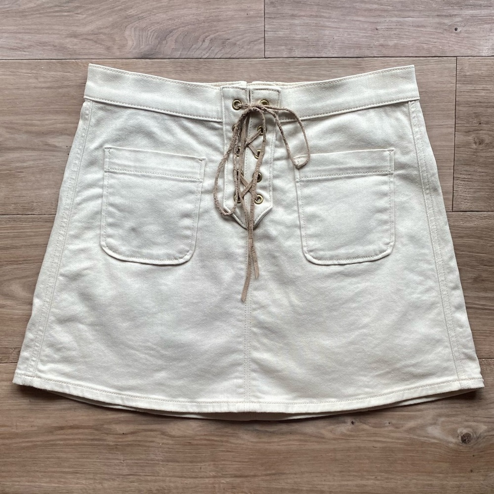 Express Lace Front Denim Mini Skirt